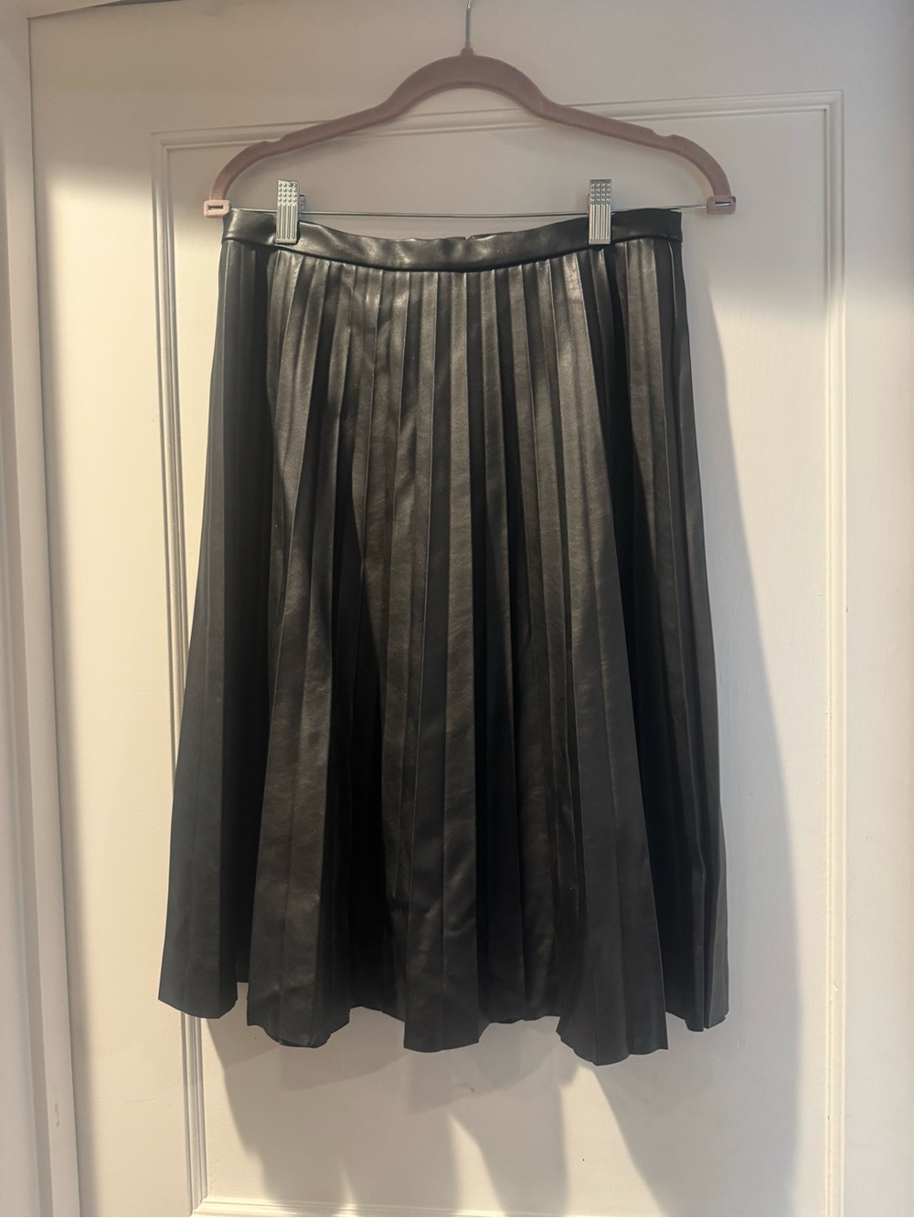 J. Crew Black Faux-Leather Pleated Midi Skirt